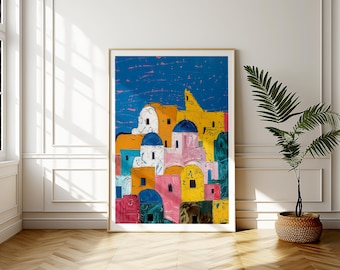 Santorini Greece Art Print: Vibrant Abstract Wall Decor (Digital Download)