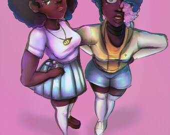 Impresión artística de surrealismo pop: Retrato de dos mujeres negras