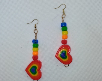 Pendientes colgantes de corazón arcoíris - Joyas arcoíris