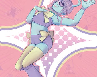 Impresión artística de chica extraterrestre kawaii / Decoración de habitación pastel Y2K