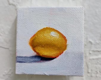 Mini pintura al óleo de limón / Bodegón pequeño para la cocina