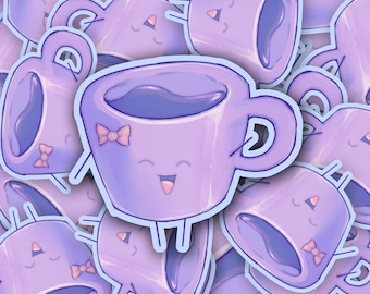 Adhesivo impermeable de 4 pulgadas de alto con la frase "Taza de café bonita"