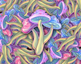 Pegatina de vinilo impermeable de 4 pulgadas de alto "Hongo con ojos"