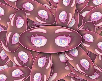 Pegatina de ojos de anime de 4 pulgadas de ancho con iris y cara feliz