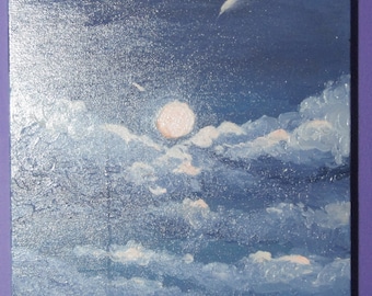Pintura al óleo de luna que brilla en la oscuridad: Arte de sueños lúcidos, 16 x 20 pulgadas