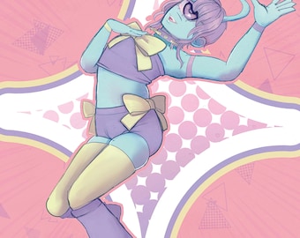 Impresión digital de arte pastel de niño extraterrestre kawaii / Decoración de habitación divertida Y2K