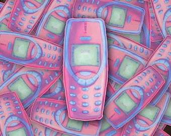Adhesivo retro de vinilo rosa resistente al agua de 4 pulgadas de alto para Nokia 3310