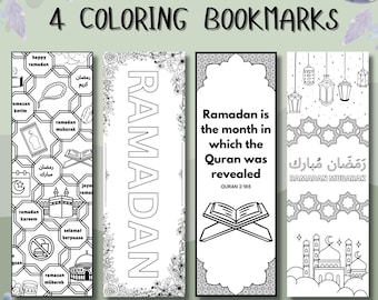 Ramadan Coloring Bookmarks: Islamic Art, Muslim Kids Activity (Set of 4) (Digital Download)