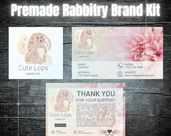 Kit de marque de lapin préfabriqué | Logo| Logo Rabbitry| Logo Bunny| Pedigree| Carte de visite| Carte de visite Rabbitry| Logo du kit de marque modifiable|