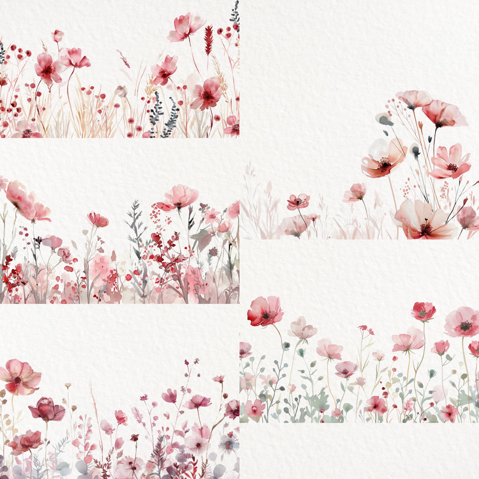 Ruby Red Wildflower Clipart Watercolor Elements, Borders & Wreaths ...