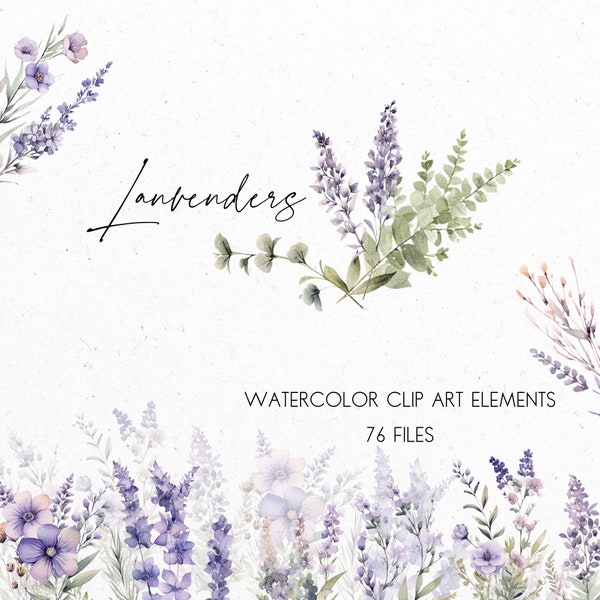 Lavender Watercolor Clipart, Lavender PNG, Wild Flowers Clipart, Wedding Invitation, Greeting Card Decor, Card Elements, Instant Download