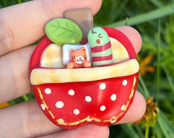 Wormy Warmly Apple Bed Magnets / Polymer Clay Magnets