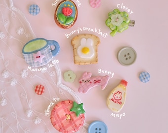 Bunny's Sweet Home Hair clips Set - Embroidered polymer clay hair clips