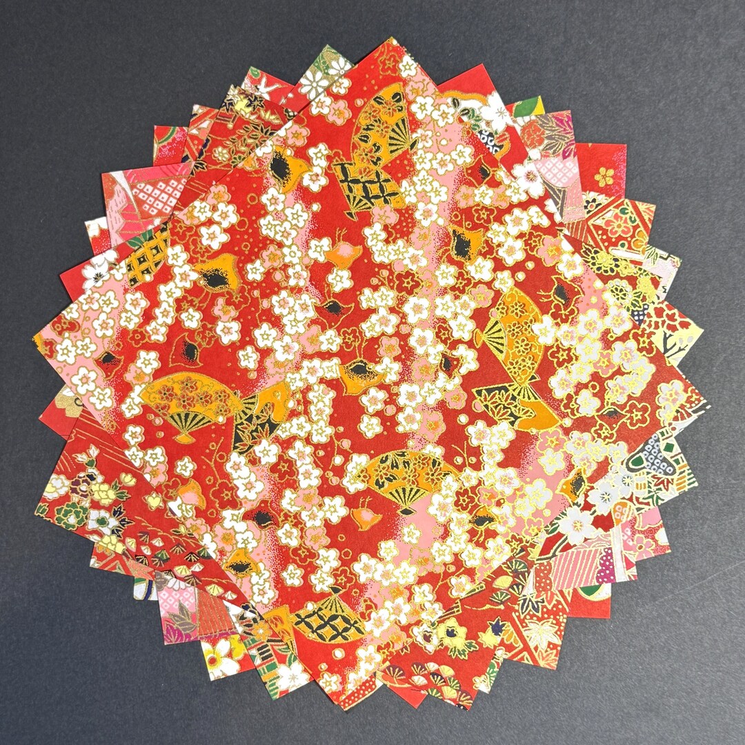 10 Different Patterns of Handprinted Japanese Chiyogami Papers Red ...