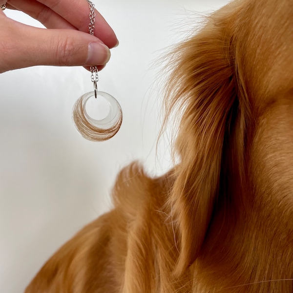 Collar de pelo de mascota - Collar de piel de mascota - Collar de pelo incrustado - Medallón de pelo conmemorativo - Collar conmemorativo - Recuerdo de piel de mascota