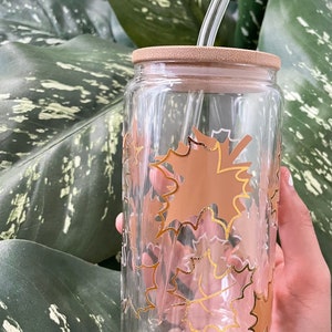 Vereinfachte Blätter Glas Tasse | Herbst Glastasse | Saisonale Trinkgefäße