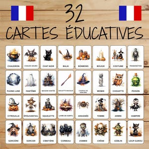 32 Cartes Montessori • Halloween • Français • Flashcards imprimables • Éducation • Pour enfants • Apprentissage ludique • Images classifiées