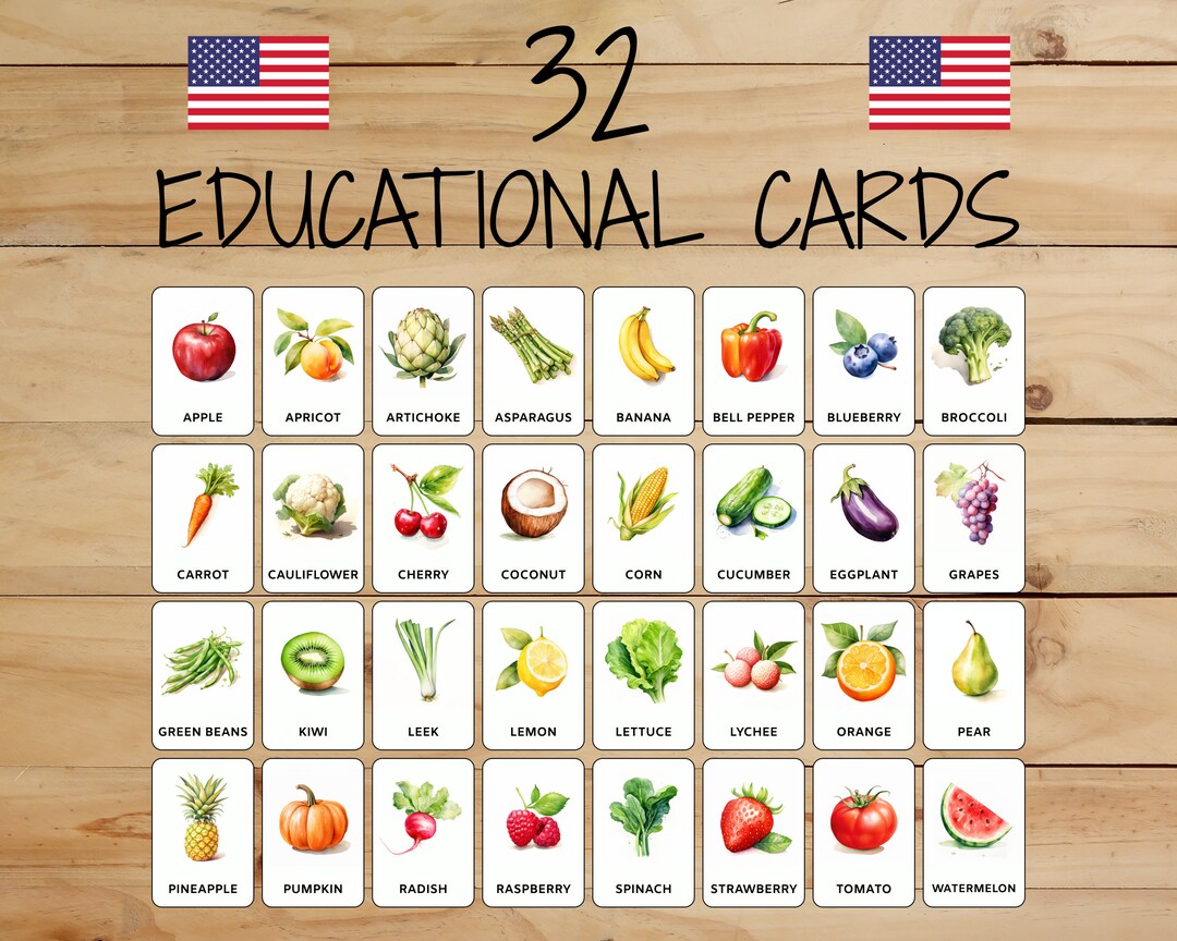 32 Montessori Cards • Fruits and Vegetables • French • Printable ...
