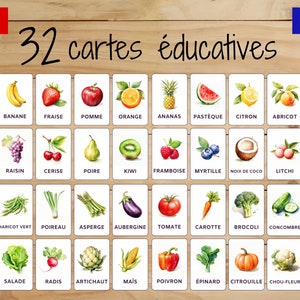 32 Montessori Cards • Fruits Vegetables • French • Printable Flashcards • Education • For Children • Learning • Classified Images