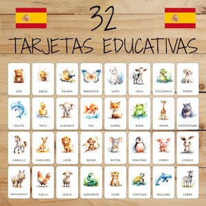 32 Tarjetas Montessori • Animales • Español • Tarjetas imprimibles • Educación • Para niños • Aprendizaje • Imágenes clasificadas