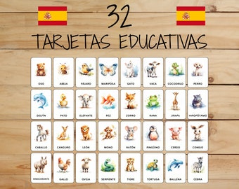 32 Montessori Tarjetas • Animales • Español • Imprimible Tarjetas • Educación • Para niños • Aprendizaje • Classic Images