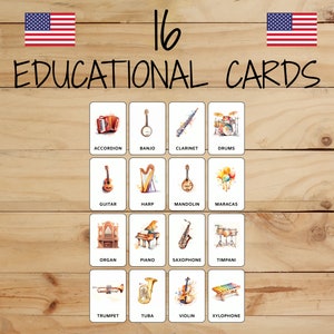 16 Montessori Cards • Instruments • English • Printable Flashcards • Education • For Kids • Learning • Categorized Images