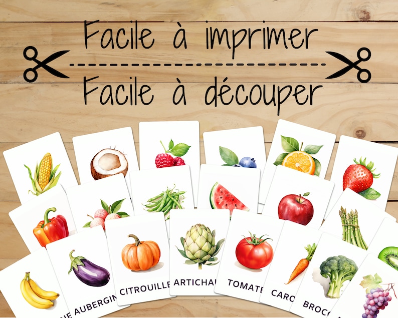 32 Montessori Cards • Fruits Vegetables • French • Printable Flashcards ...