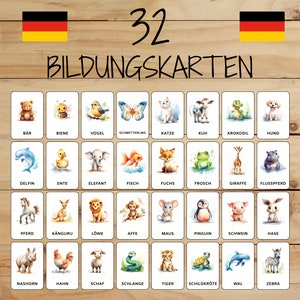 32 Montessori-Karten • Tiere • Deutsch • Druckbare Lernkarten • Bildung • Für Kinder • Lernen • Kategorisierte Bilder