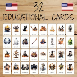 32 Montessori Cards • Halloween • English • Printable Flashcards • Education • For Kids • Learning • Classified Images • Flashcards