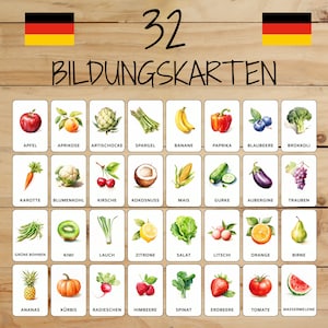 32 Montessori-Karten • Obst und Gemüse • Französisch • Druckbare Flashcards • Bildung • Für Kinder • Lernen • Kategorisierte Bilder