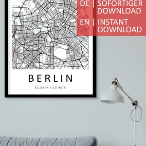 Stadsplattegrond Berlijn Duitsland stadsplattegrond muurschildering kunst digitale foto poster print hoge resolutie jpg | Cadeau bruiloft | Directe download