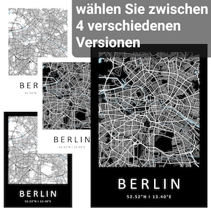 Berlin Stadtkarte Wandbild Druck Kunst Wanddeko Stadtplan weiß schwarz Straßen Wasser Ausdruck hochwertiges Papier 250g Wohnung Zimmer