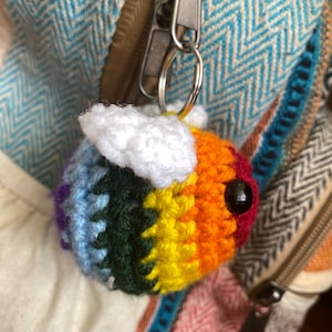 Pride bee keychain - hand crocheted