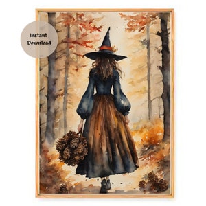 Autumn Witch Watercolor Art Print: Fall Fairytale (Digital Download)