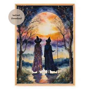 APPRECIATION - Best Witches Watch the Moonrise ~ HD Altar Print (download only) ~ Witchy Watercolour ~ Witches Printable Wall Art Decor