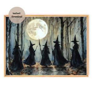 ESBAT ~ WITCHES Coven Meeting in the Woods ~ Altar Print (download only) ~ Witchy Watercolour Wall Art Decor ~ Full Moon Artwork by Lyra