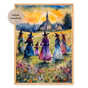 Witch Family Midsommar Print: Watercolor Altar Art (Digital Download)