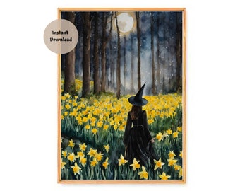 Ostara Moon Watercolor Print: Witch Altar Art (Digital Download)