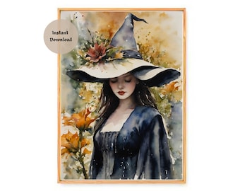 Witch Datura Watercolor Print: Botanical Garden Altar Decor (Download Only)