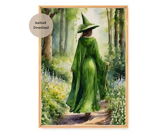 Ivy Green Witch in SPRING Forest ~ HD Altar Print (download only) ~ Printable Witchy Watercolour Wall Art Decor by Lyra the Lavender Witch