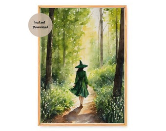 The Green Witch in Spring Woods ~ HD Altar Print (download only) ~ Witchy Watercolour Wall Art Decor | by Lyra the Lavender Witch