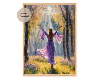 REJOICE! Spring Returning ~ HD Altar Print (download only) ~ Witchy Watercolour Art Printable Instant Witch Wall Decor