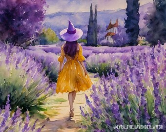 THE LAVENDER WITCH in Summer ~ 7X5" Altar Print (download only) ~ Witchy Watercolour Art Printable Witch Art Download