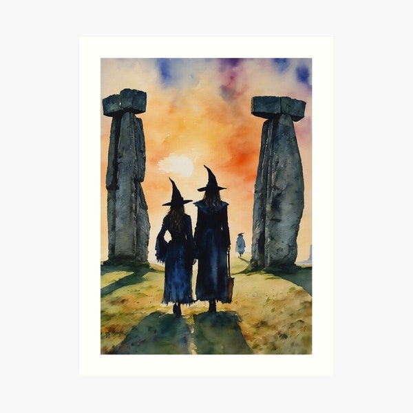 THE WINTER SOLSTICE ~ 7X5" Altar Print (download only) ~ Witchy Watercolour Art ~ Stonehenge standing stones wicca wheel of the year