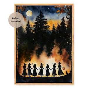 SAMHAIN ~ WITCHES Mischief Night Halloween ~ HD Altar Print (download only) ~ Pagan Witch Witchy Watercolour Wall Art Decor