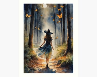 Butterfly Witch ~ 7X5" Altar Print (download only) ~ Witchy Watercolour Art ~ Summer Solstice