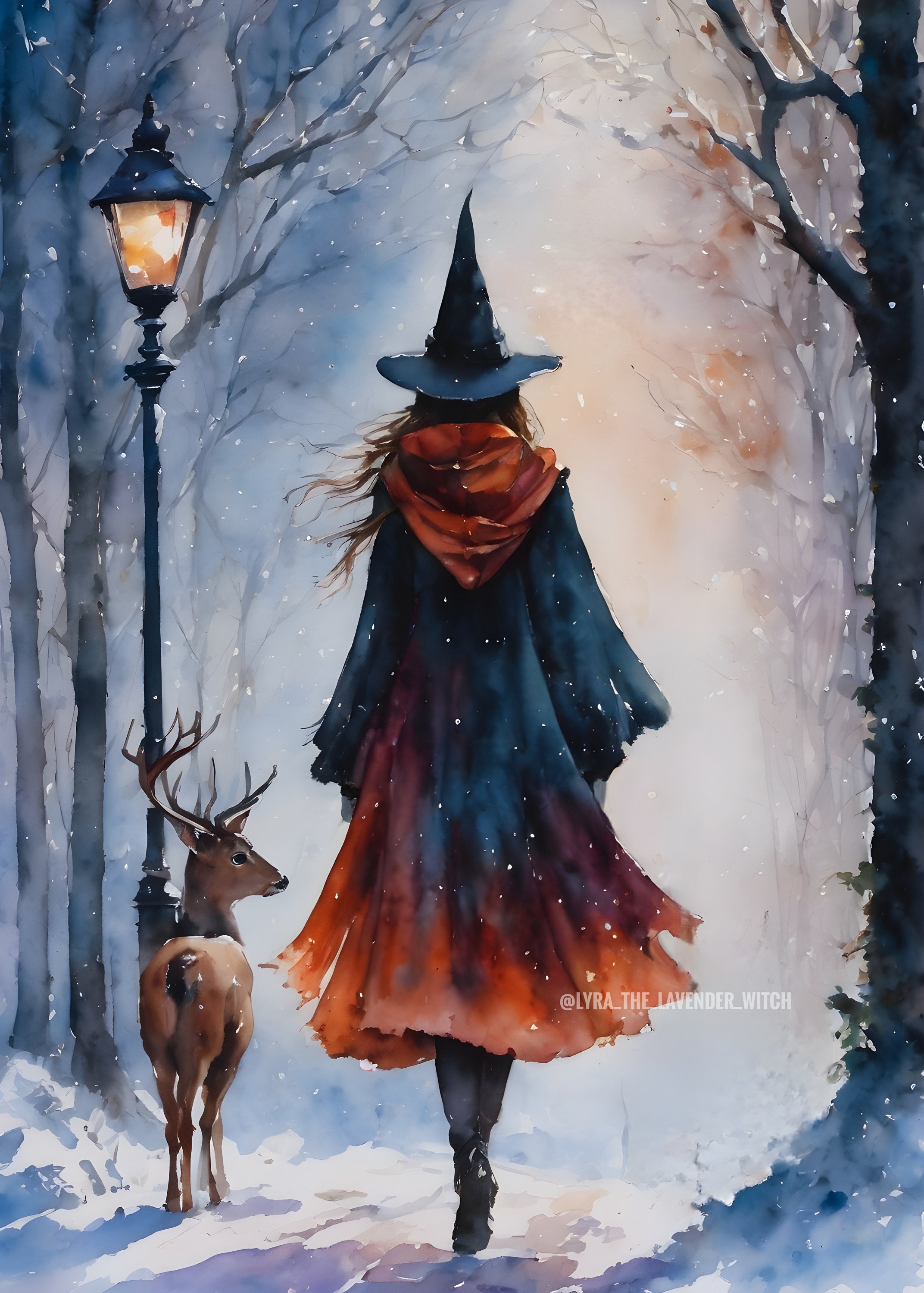 A Witch in Winter 7x5 Altar Print download Only Witchy Watercolour Art ...