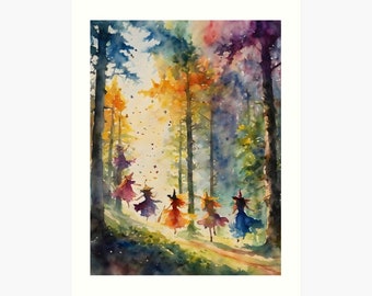 FLYING LESSON ~ 7X5" Witch Altar Print (download only) ~ Witchy Watercolour Art ~ Summer Solstice Litha Pagan Festival