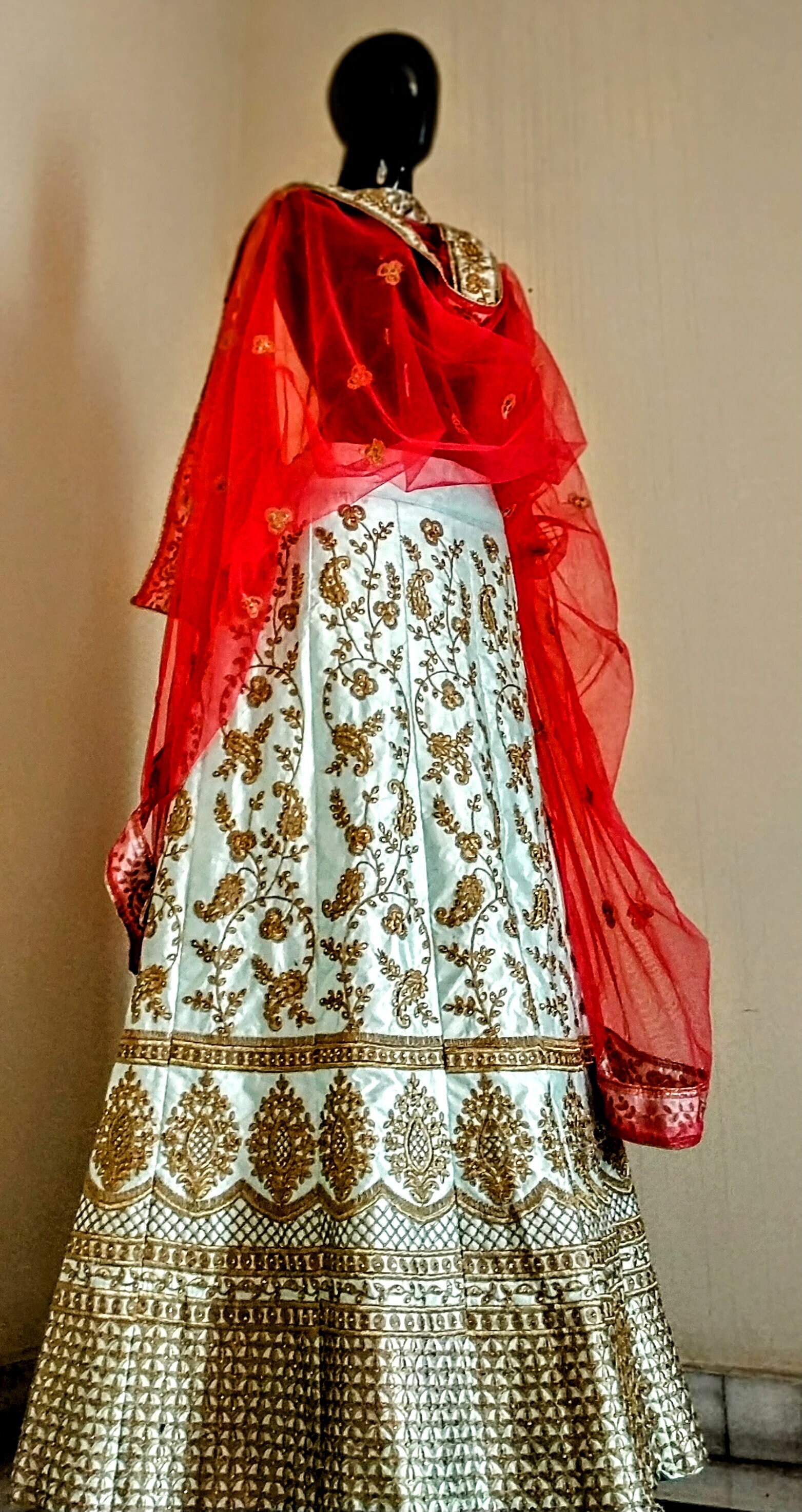 Teal Ikat Silk Lehenga