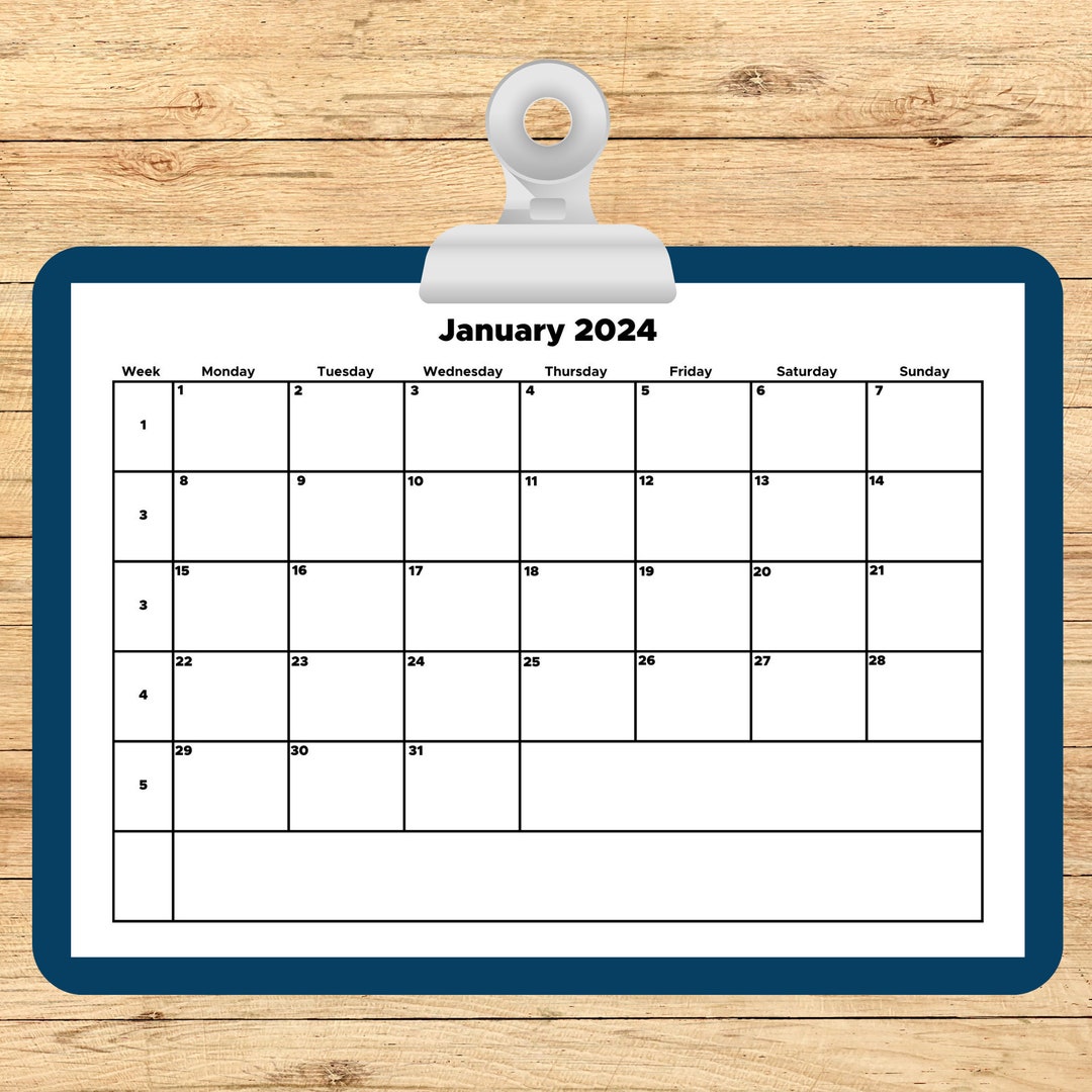Simple 2024 A4 Size Printable Calendar With Week Numbers Etsy
